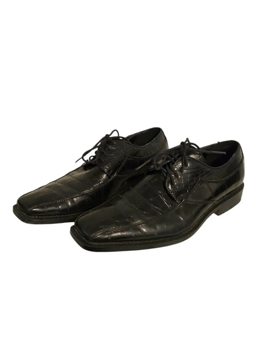 David Stone Vintage Black Croc Embossed Square Toe Lace Up Dress Shoe Sz 8.5D